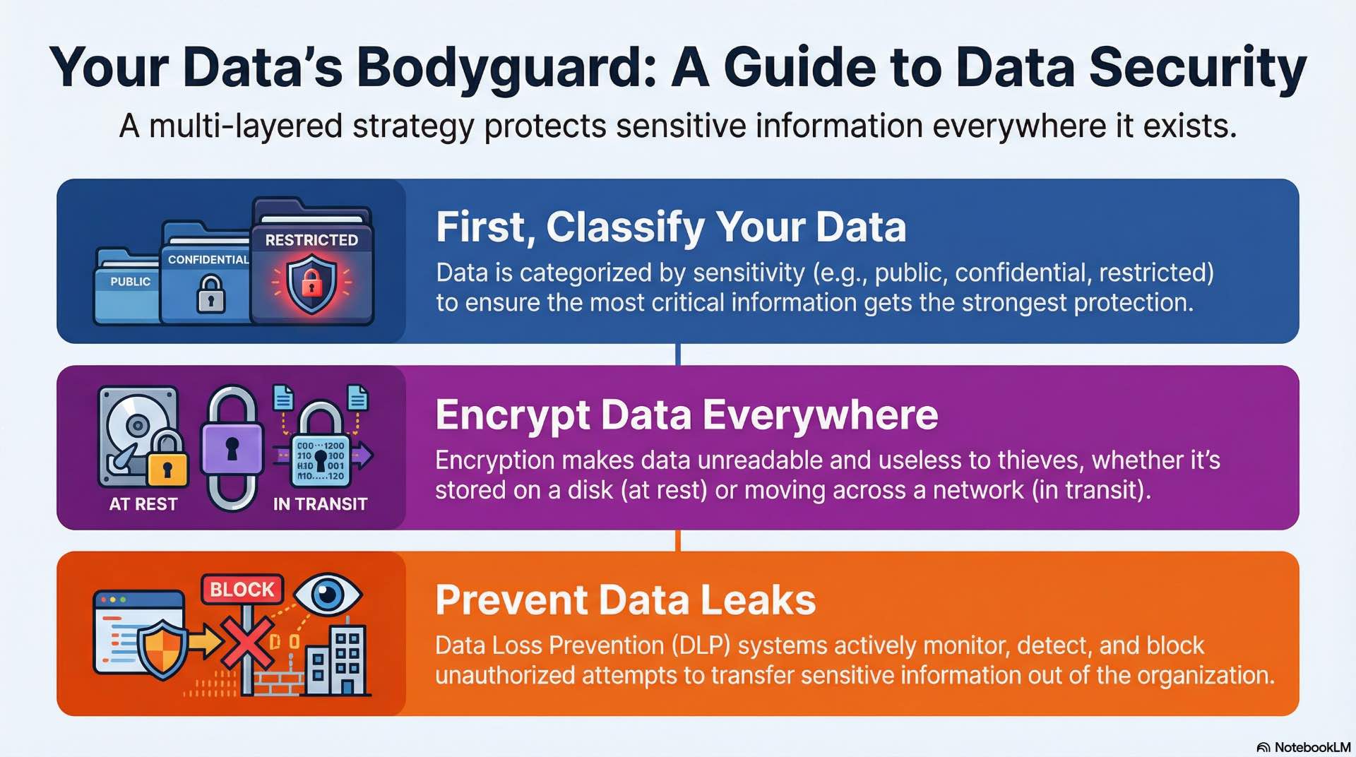 How Data Security Protects Sensitive Information Data security applies classification, encryption, and protection controls to secure data at rest and in transit from loss, exposure, or unauthorized access.