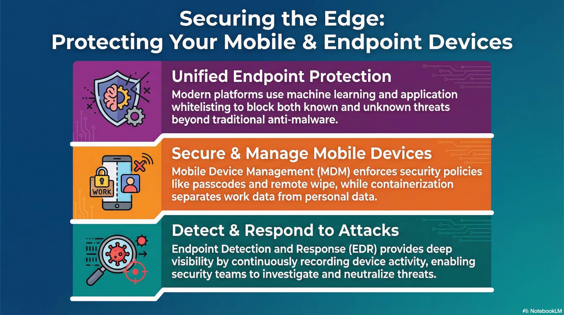 How Mobile and Endpoint Security Protect Devices Mobile and endpoint security protect user devices using endpoint protection platforms, device controls, and continuous endpoint monitoring.