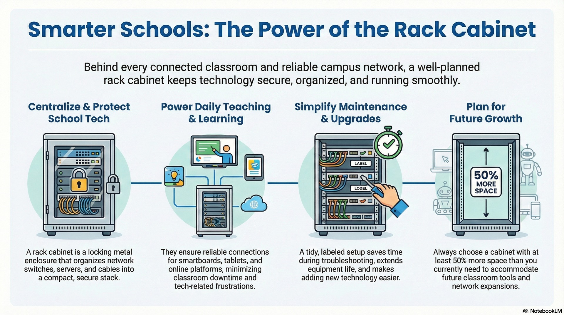 Good rack cabinet design in schools provides a safe, organized home for IT and AV equipment, helping smart classrooms and campus networks run reliably every day.