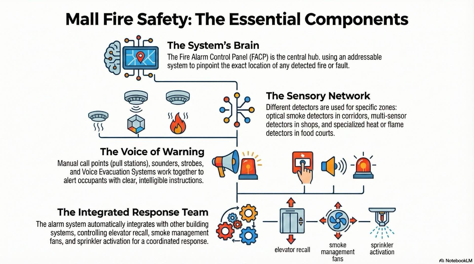 Explains core fire alarm components—panels, detectors and call points—that enable reliable fire detection in busy retail sites.