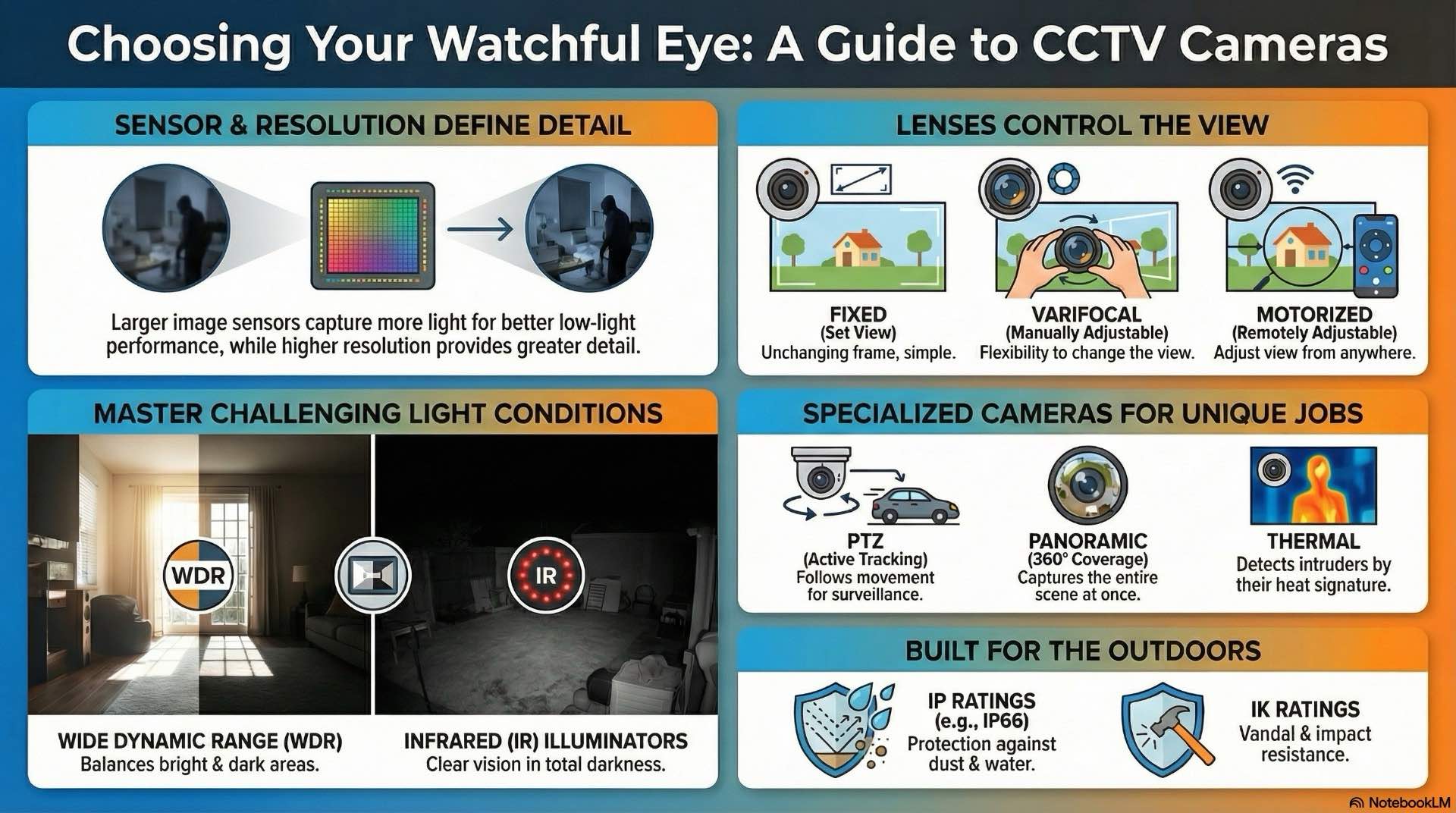 Different CCTV camera types, lenses and imaging features decide how much detail you capture, how wide the scene appears and how reliable the video is as security evidence.