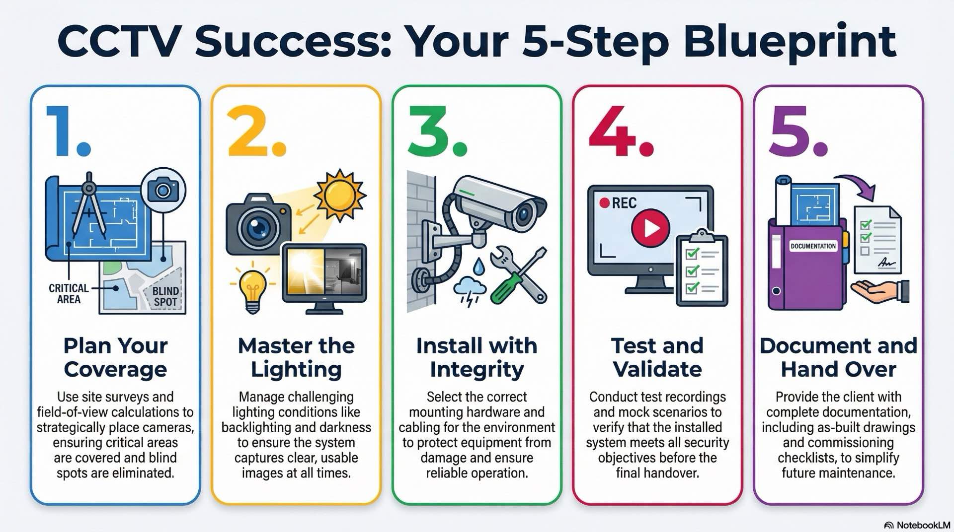 Thoughtful CCTV design, camera placement, lighting control and commissioning tests ensure recorded video has the clarity, coverage and stability needed for everyday security work.