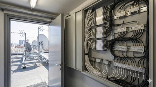 Learn how to plan and install satellite TV in apartment buildings with a shared SMATV system and multiswitch network for clear reception in every apartment.