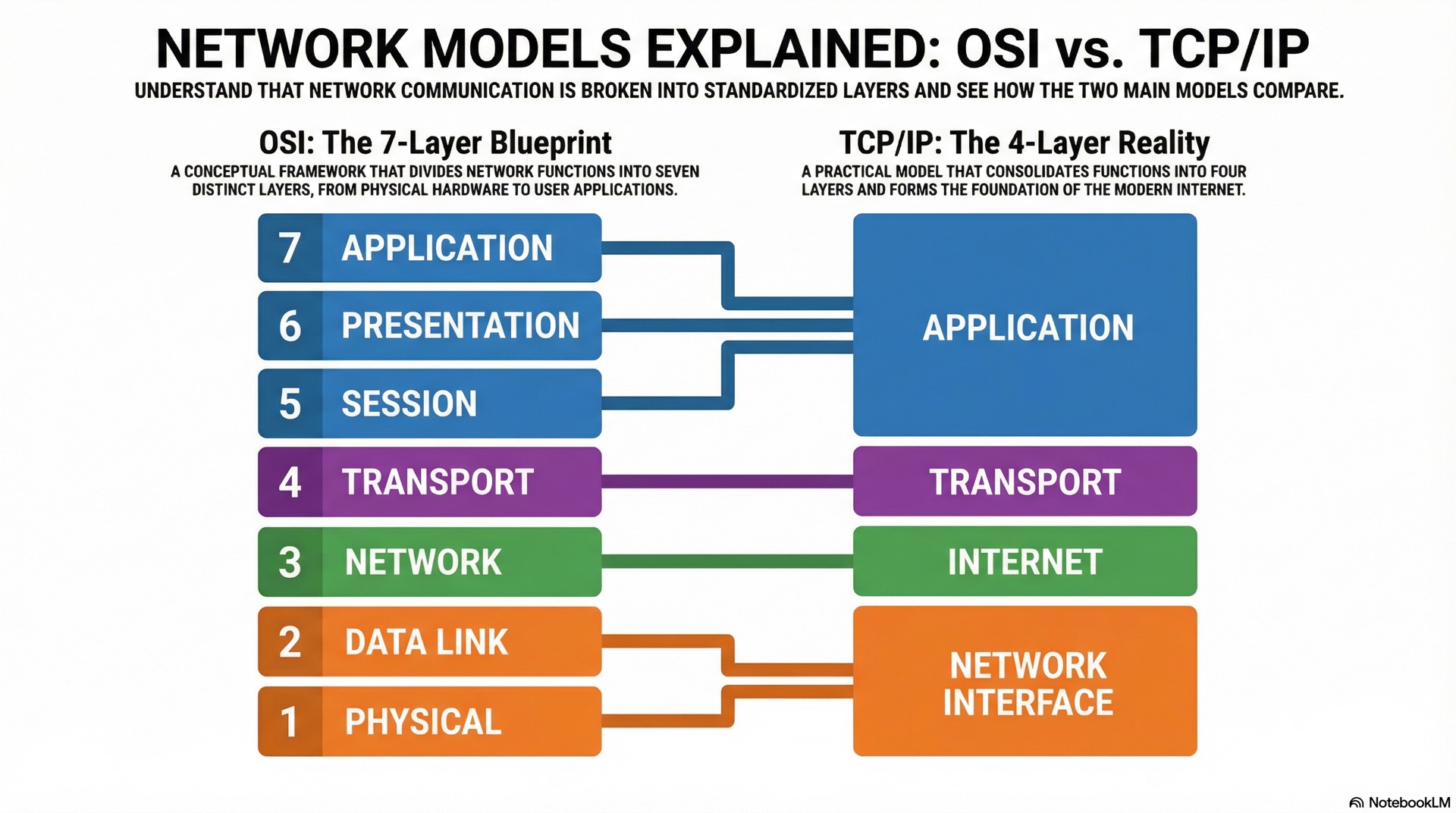A brief summary connecting network basics to the OSI and TCP/IP models, highlighting how IP addressing and structured layers make communication possible.