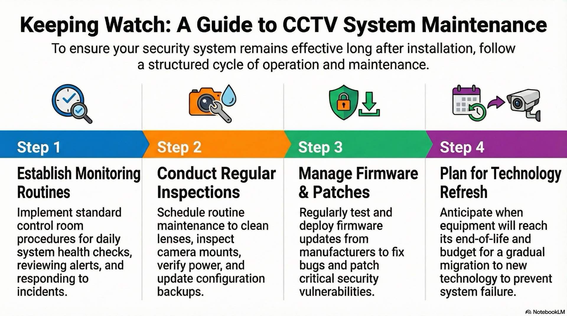 Routine health checks, monitoring dashboards and clear response procedures keep CCTV cameras, recording servers and VMS software ready when a security event or failure happens.