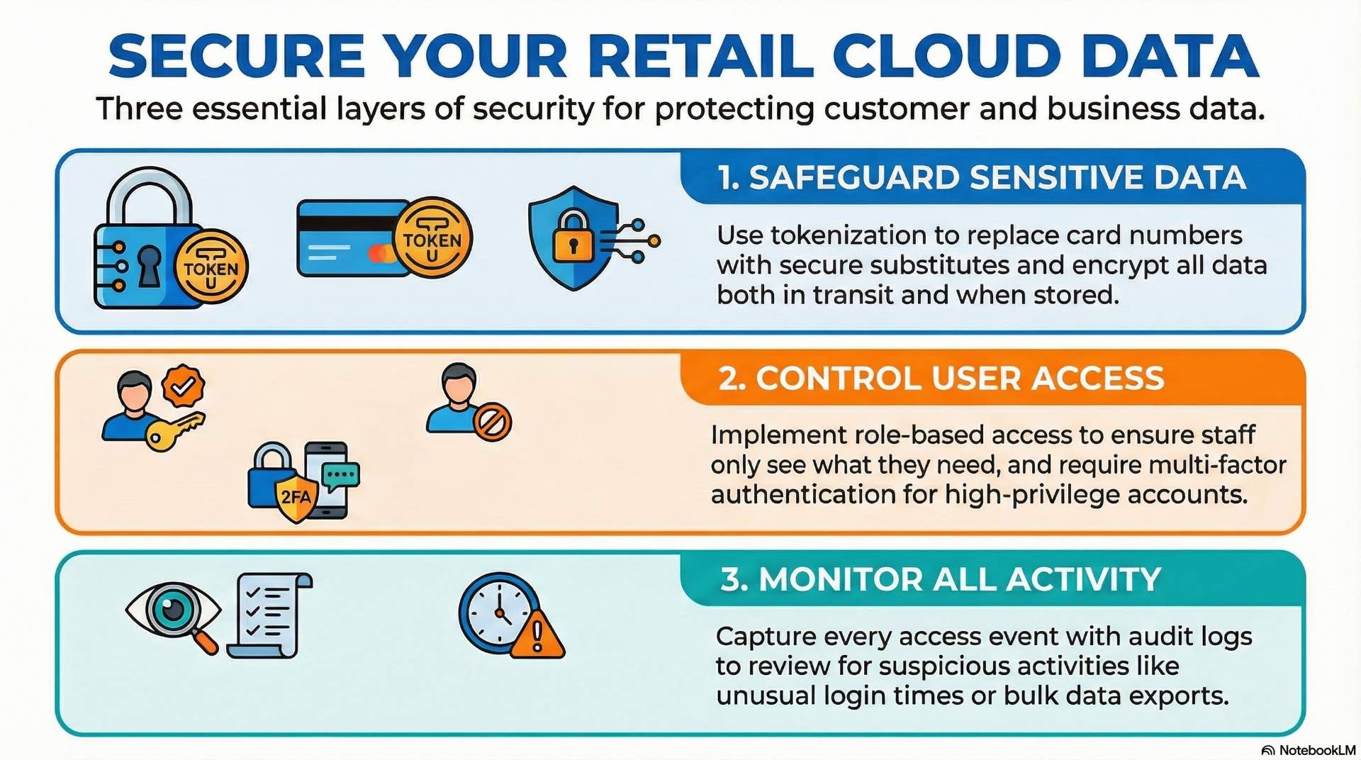Store data security protects POS logins, transaction records and inventory updates on the cloud with strong authentication, encryption, backups and access control policies.