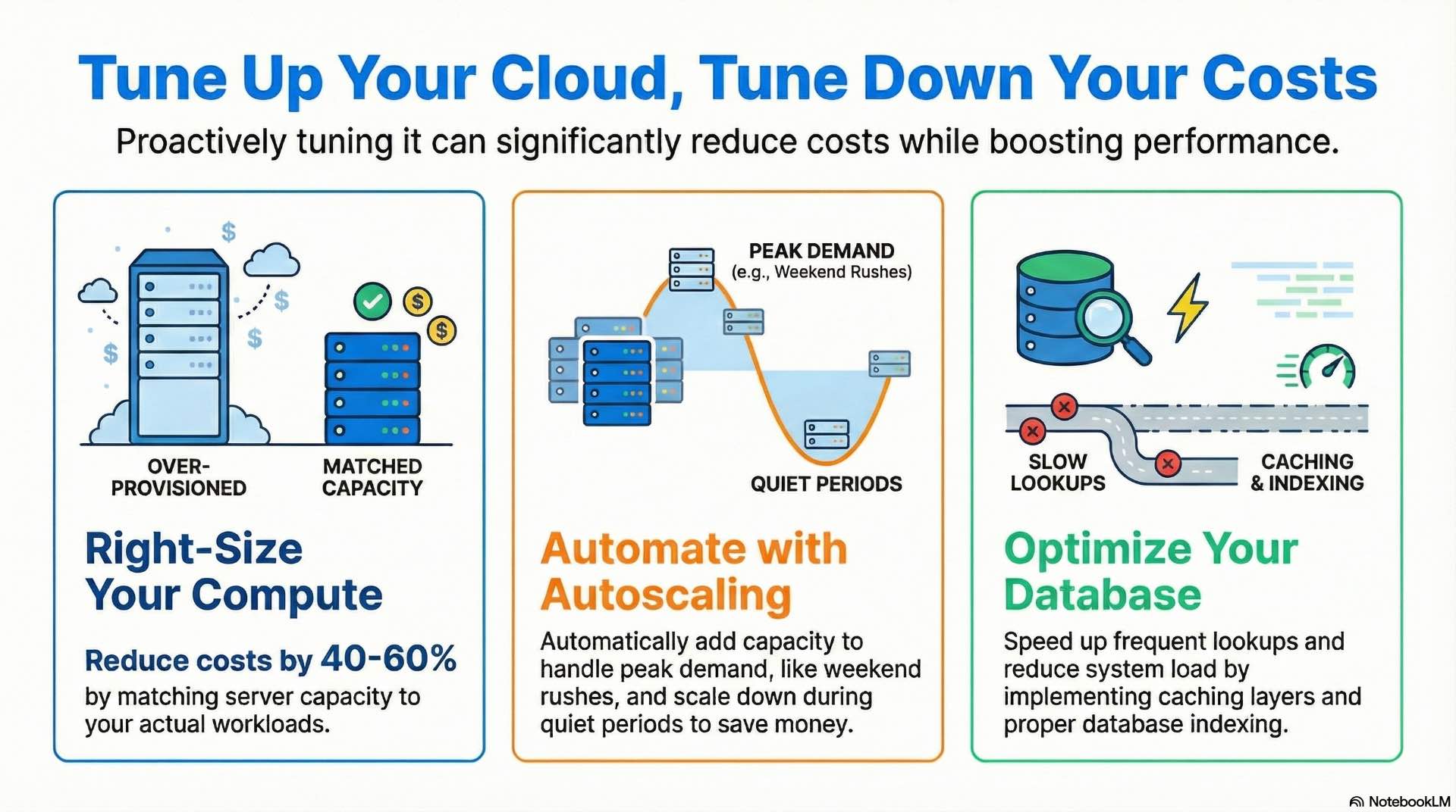 Cloud optimization focuses on sizing resources, scheduling batch jobs and controlling data growth so the retail platform stays responsive without wasting budget.