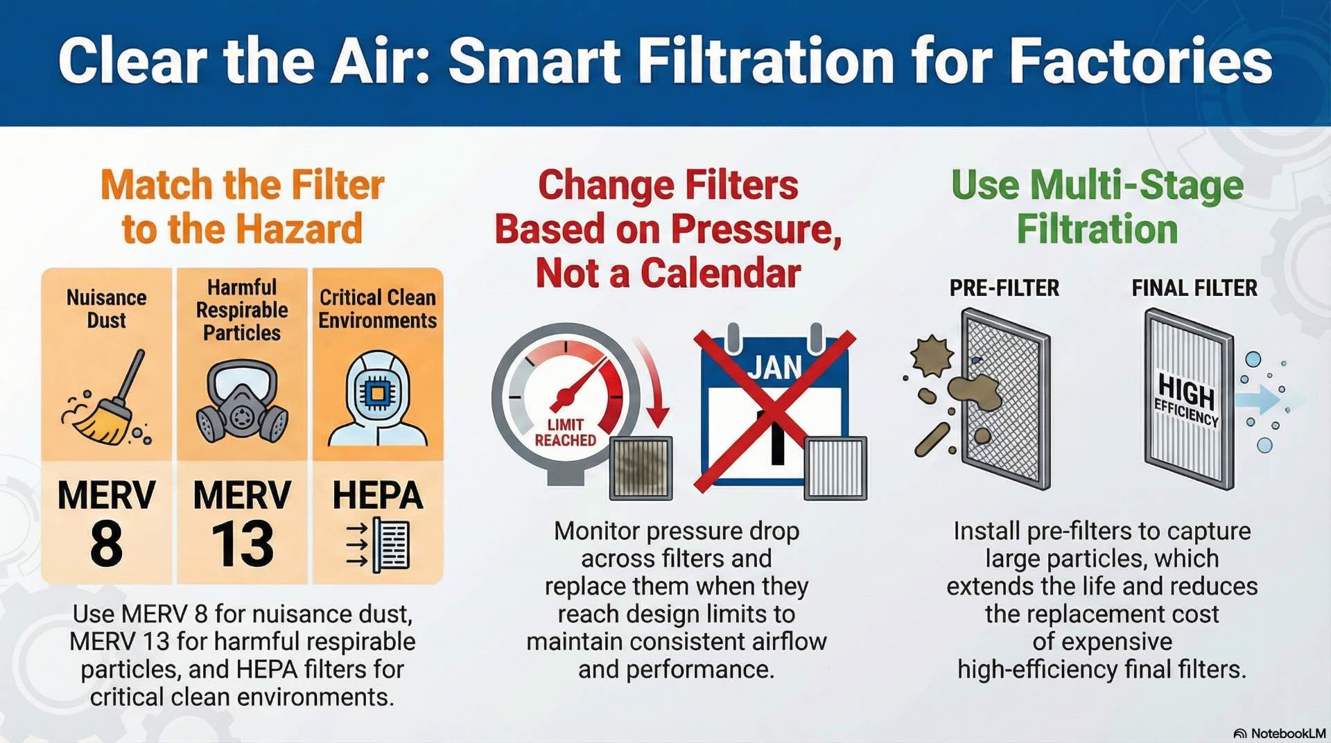 HVAC filtration choices in factories depend on dust levels, particle size, and maintenance limits to keep air quality stable without causing pressure loss.