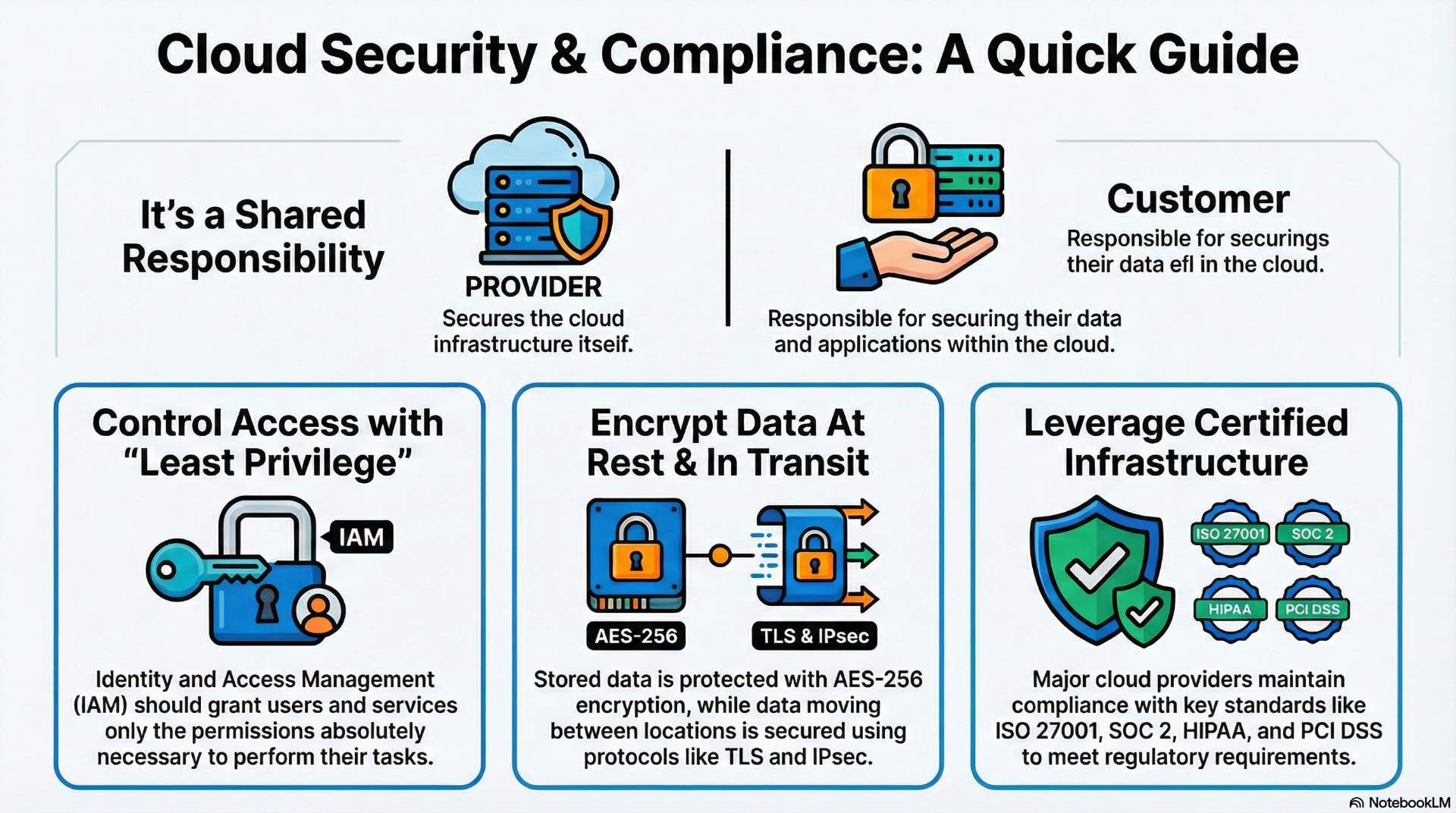 Security controls protect software and virtualization layers through identity management, encryption, and compliance frameworks.