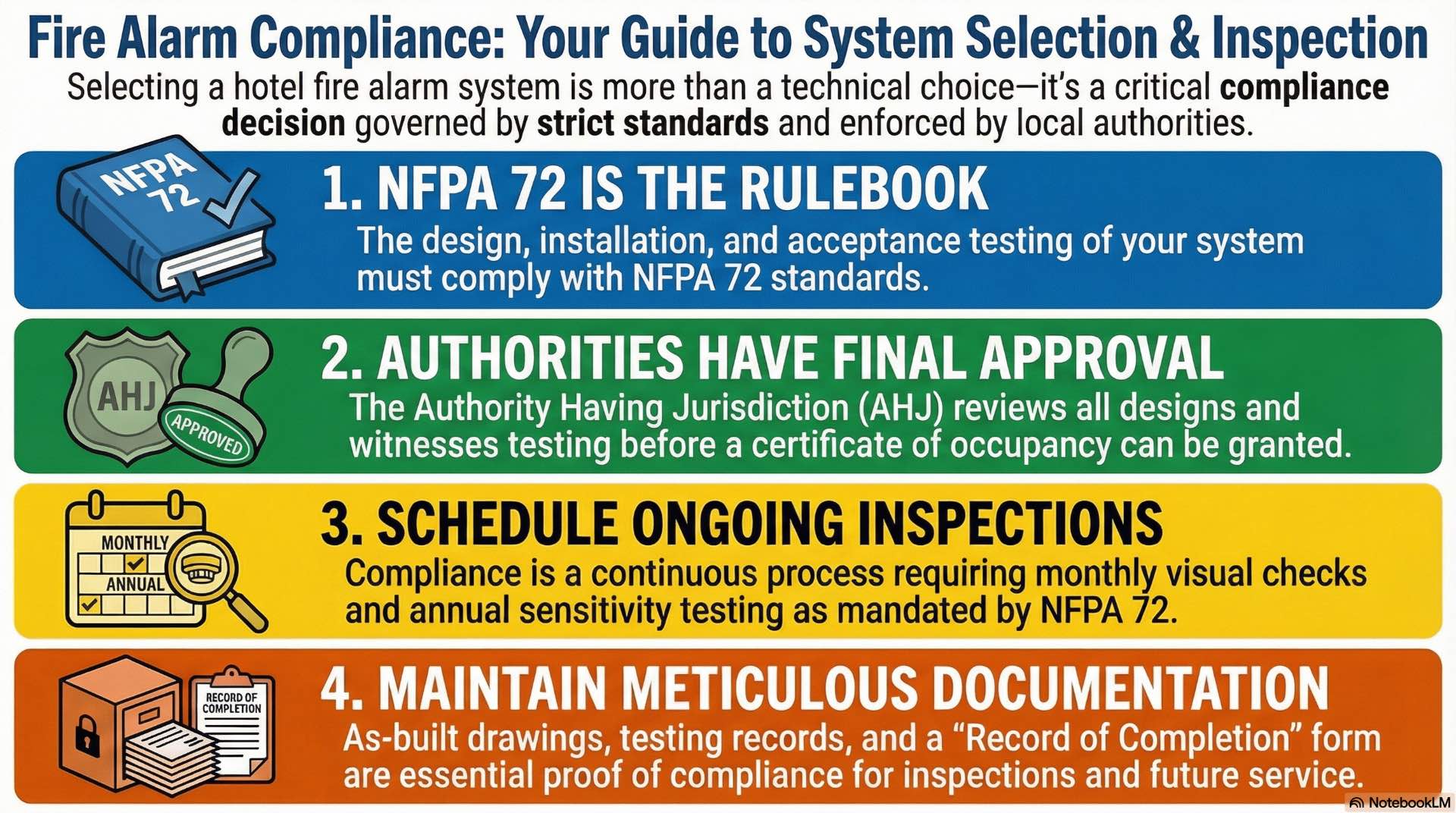 Regulatory standards and inspection requirements directly influence acceptable fire alarm solutions for hotels.