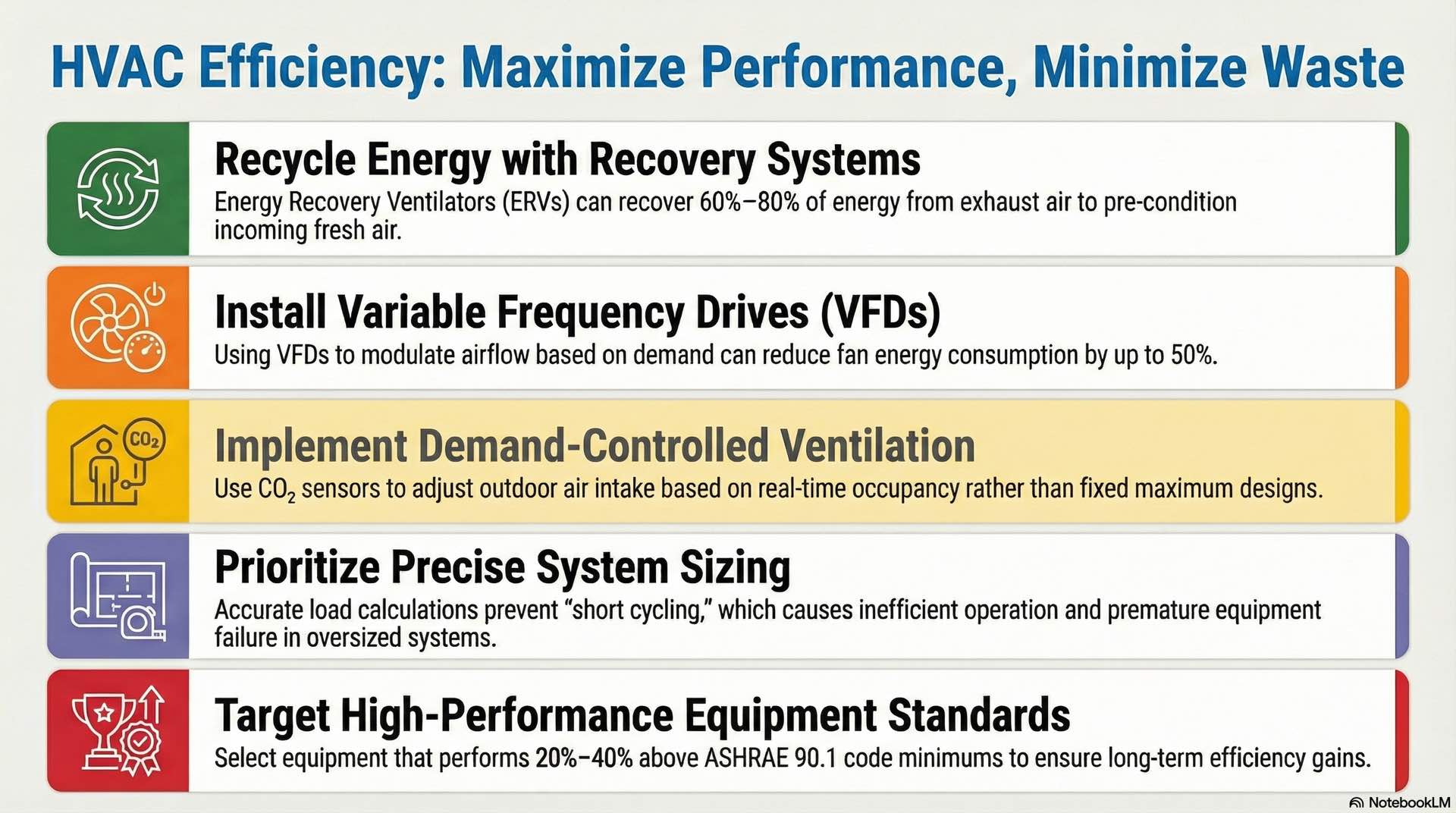 Energy efficiency in HVAC systems focuses on reducing energy consumption while maintaining stable performance.